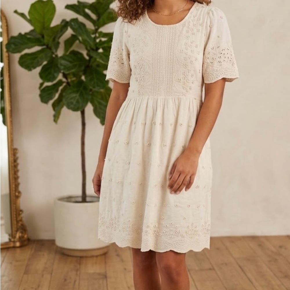 Cream Eyelet Short Sleeve Babydoll Dress